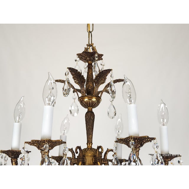 Offered for your consideration is an original Antique 6 Arm 6 Light Svelte Shimmering Brass Cut Lead Glass Crystal...