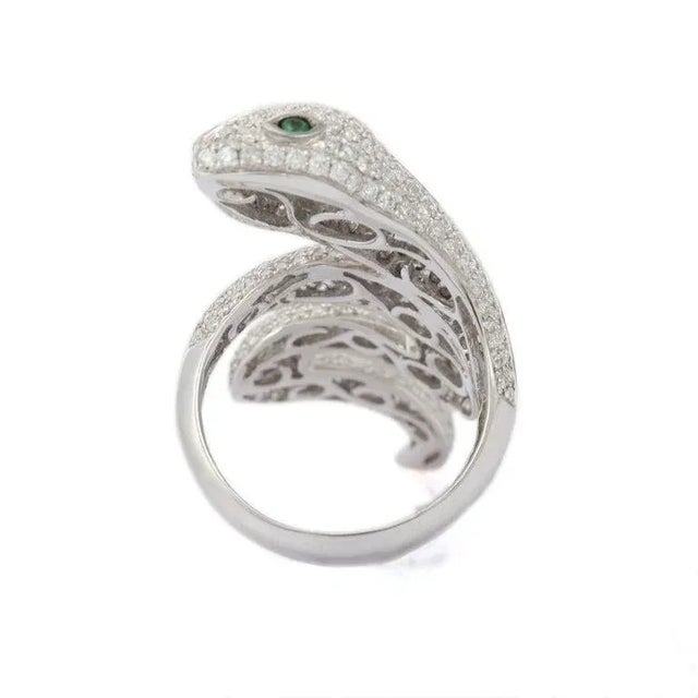18k Gold Nature-Inspired Black & White Diamond Snake Cocktail Ring Size 7 For Sale - Image 4 of 16