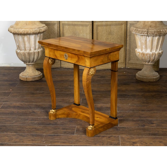 19th Century Biedermeier Walnut Console Table with Large Volutes, Pilasters and Gilt Accents For Sale In Atlanta - Image 6 of 12