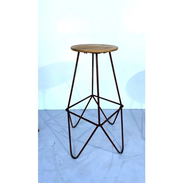 Industrial Iron Barstools Set of 3 For Sale - Image 3 of 6