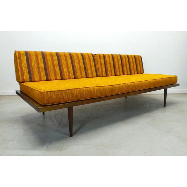 Mid Century Modern Orange Tweed And Striped Reversible Upholstered