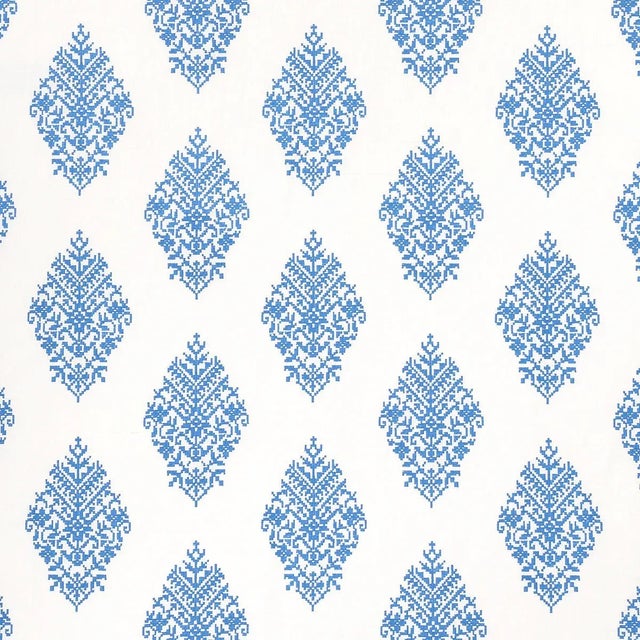 Schumacher Sample - Schumacher Zinda Embroidery in Blue on Ivory For Sale - Image 4 of 4