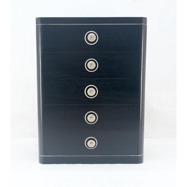 Black Lacquer & Silver 5 Drawers Art Deco Tall Chest Dresser MINT For Sale - Image 14 of 18