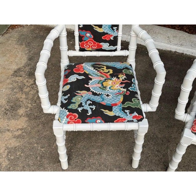 Pair of White Wooden Faux Bamboo Chairs For Sale - Image 9 of 12