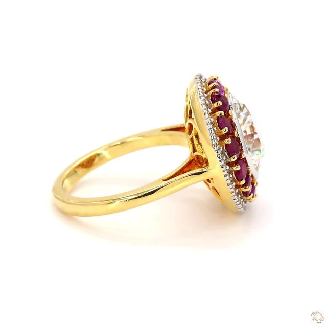 Ruby Red 3.79 Carat Round Brilliant Cut Diamond Ruby Gold Ring, Size 6.5 For Sale - Image 8 of 9
