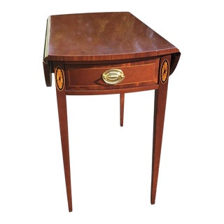 Federal Style Councill Craftmen Mahogany Inlaid Drop Leaf Pembroke Side Table For Sale