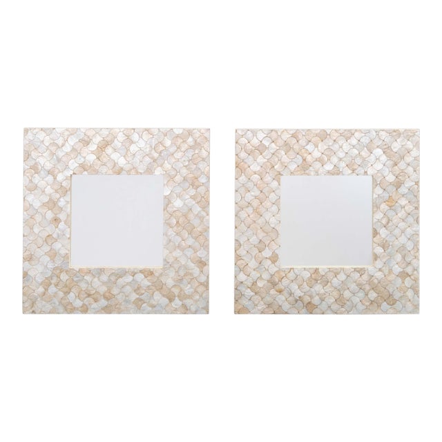 Modern Capiz Shell Framed Mirrors, Pair For Sale