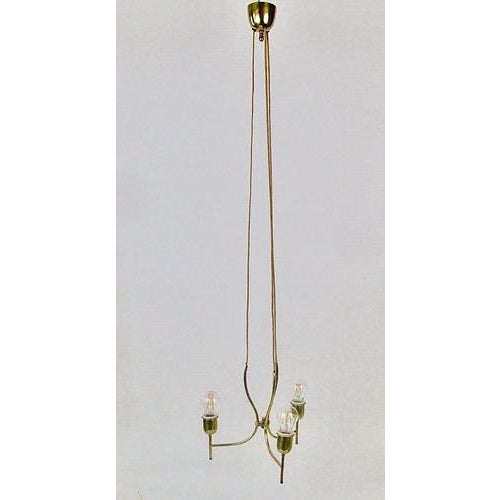 Mid-Century Brass 3-Light Chandelier, 1950s For Sale - Image 11 of 18