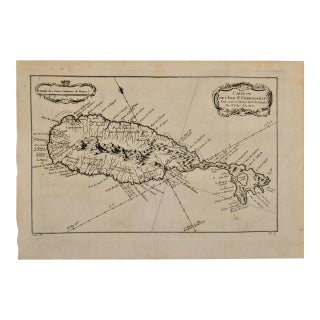 St. Christophe (St. Kitts): Bellin 18th Century Hand Colored Map, 1746 For Sale