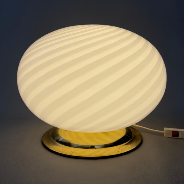 Large Vintage Sphere Table Lamp with Swirl Murano Glass and Brass Base, 1970s For Sale - Image 11 of 11