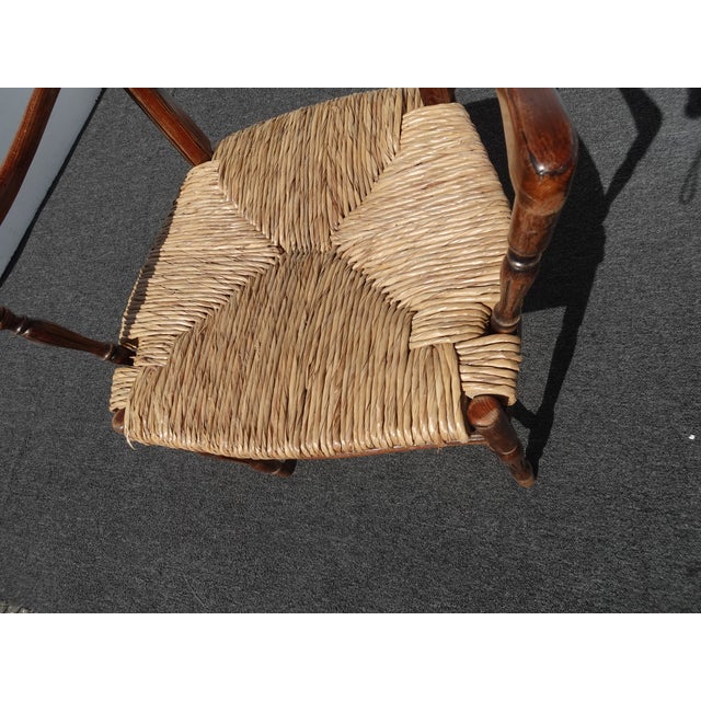 Pair of Vintage Rustic French Country Rush Seat Wheat Sheaf Arm Chairs ~ Lite 2 For Sale - Image 9 of 17