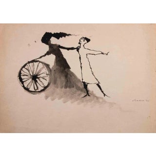 Mino Maccari, The Ghost and the Wheel, Artwork on Paper, Mid-20th Century For Sale