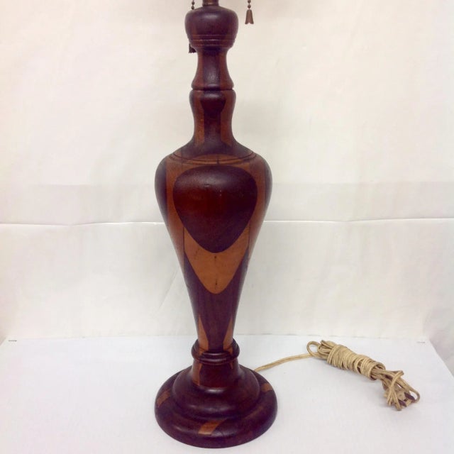 Early 20th Century Antique Marquetry Style Hand Turned Wood Lamp For Sale - Image 5 of 8