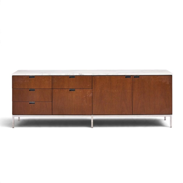 Florence Knoll Mid Century Marble and Chrome Executive Cabinet Credenza This credenza measures: 75 wide x 18 deep x 25.5...