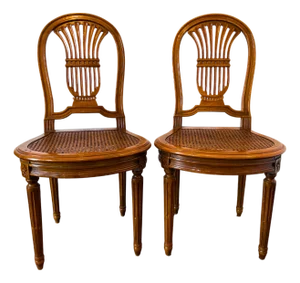 Set of French Louis XVI Style Lyre-Back Chairs with Cane Seats, 1920s