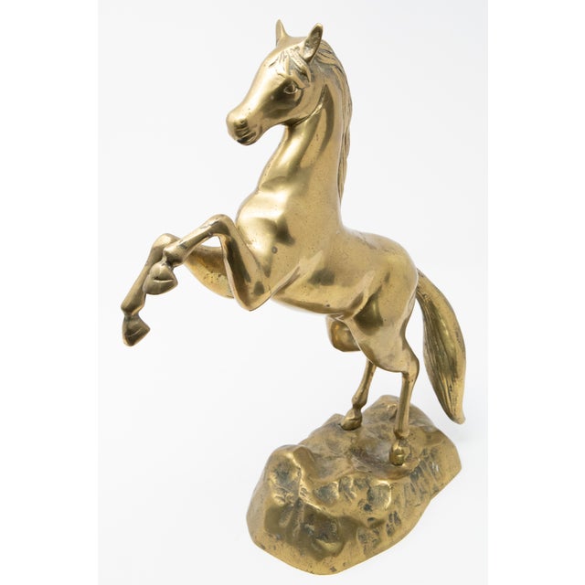Brass Solid Brass Raring Horse Figure For Sale - Image 8 of 13