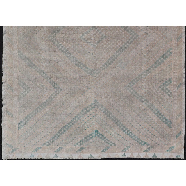 Embroidered Vintage Hand Woven Turkish Kilim With Geometric Diamond Design For Sale In Atlanta - Image 6 of 12