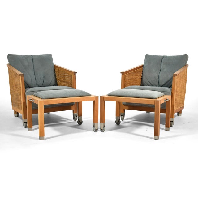 Flexform Pair of Flexform "Mozart" Lounge Chairs & Ottomans/Tables For Sale - Image 4 of 12