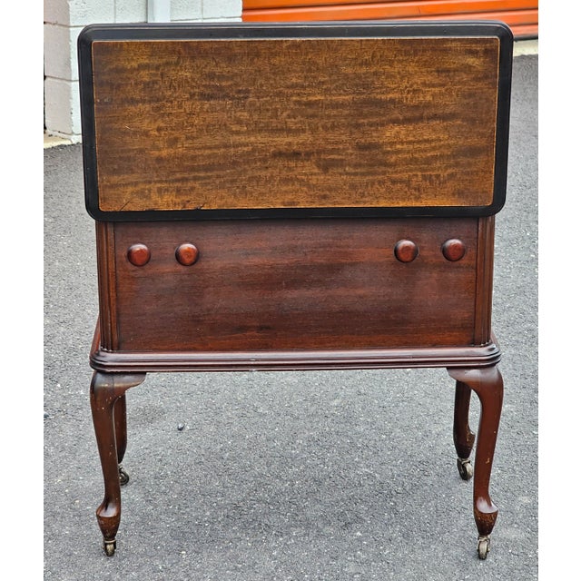Wood Early 20th Century Victorian Walnut and Mahogany Sewing Rolling Side Cabinet For Sale - Image 7 of 11