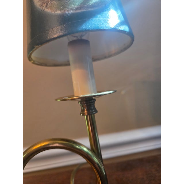 Vintage Equestrian English Style Horse Hunting Brass Horn-Shaped Lamp For Sale - Image 4 of 11