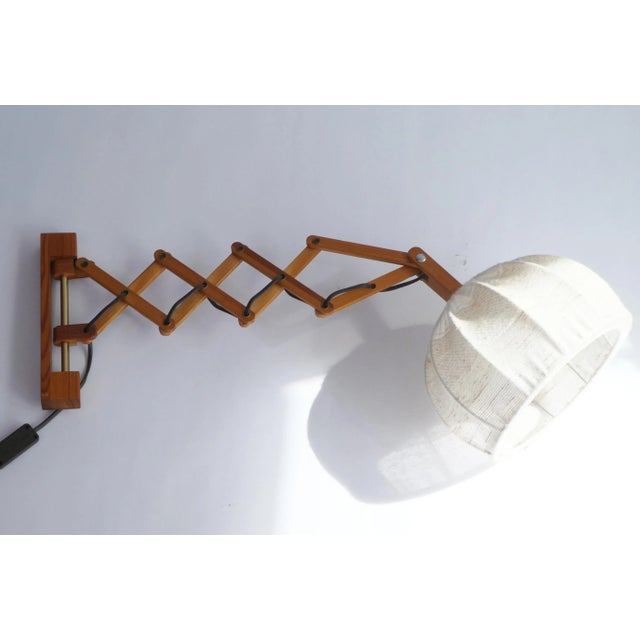 Vintage Scandinavian Extendable Accordion Wooden Lamp with Fabric Shade, 1970s For Sale - Image 4 of 10