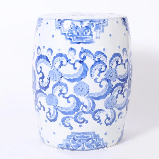 Vintage Pair of Chinese Blue and White Garden Seats For Sale - Image 4 of 8