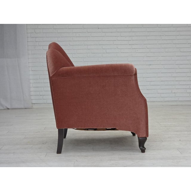 Pink Danish Armchair in Velour and Oak, 1950s For Sale - Image 8 of 18