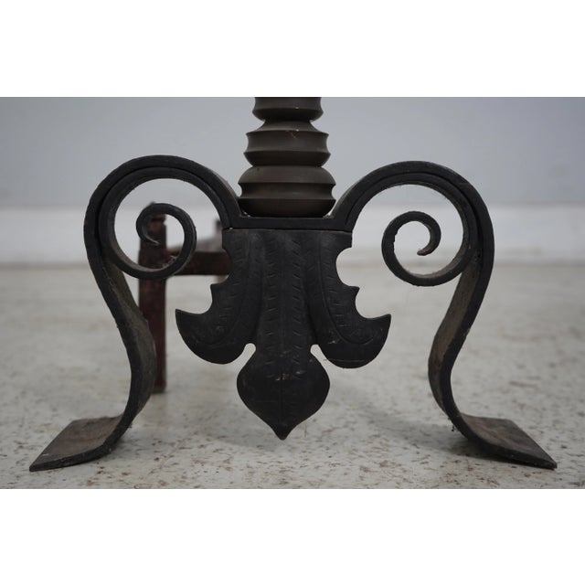 Metal Pair Antique Brass & Iron Fireplace Andirons For Sale - Image 7 of 11