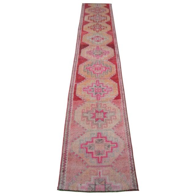 Distressed Oushak Runner Rug - Hand Knotted Narrow Hallway - 2′1″ × 12′1″ For Sale - Image 6 of 11