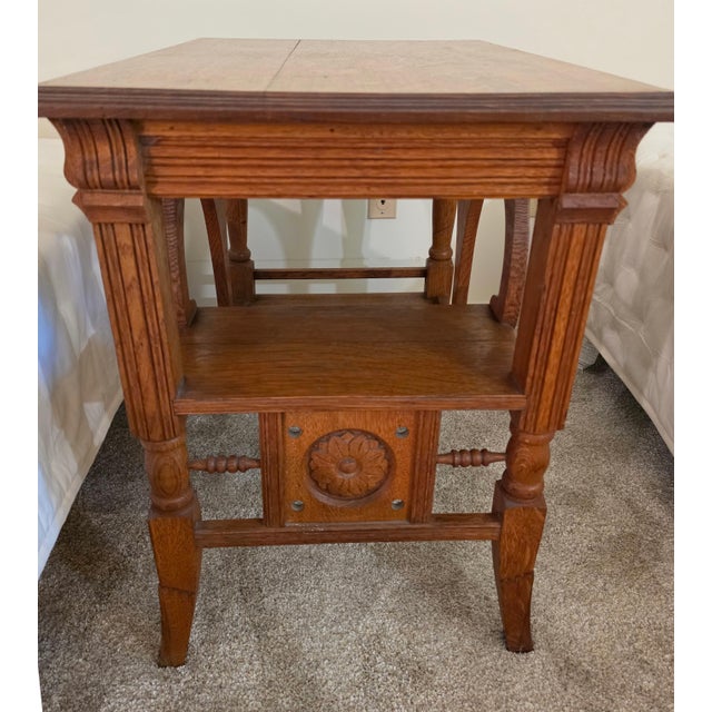 Late 1800's Art Nouveau Red Tiger Oak Library Table For Sale - Image 4 of 7