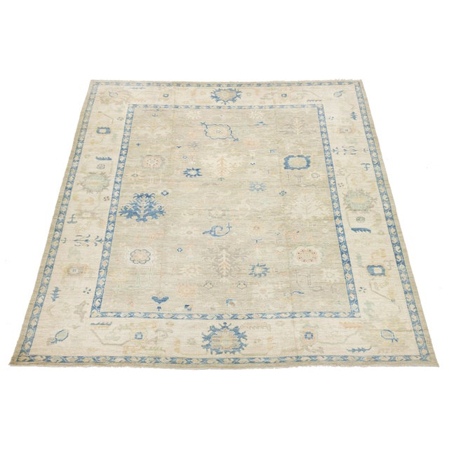 Modern Serene Modern Oushak Style Hand-Knotted Wool Area Rug – Sky Blue & Champagne For Sale - Image 3 of 11
