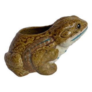 Vintage Glazed Ceramic Figurative Frog Sponge Holder/Planter For Sale