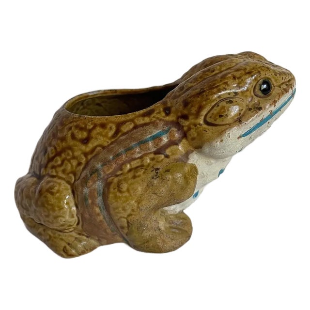 Vintage Glazed Ceramic Figurative Frog Sponge Holder/Planter For Sale