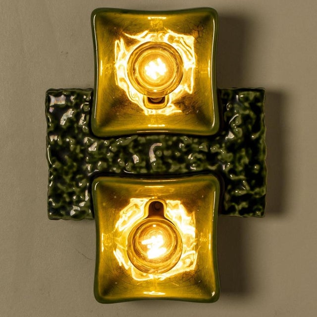 Green Textured Square Wall Light from Pan Ceramics, 1960s, 1970 For Sale - Image 9 of 16