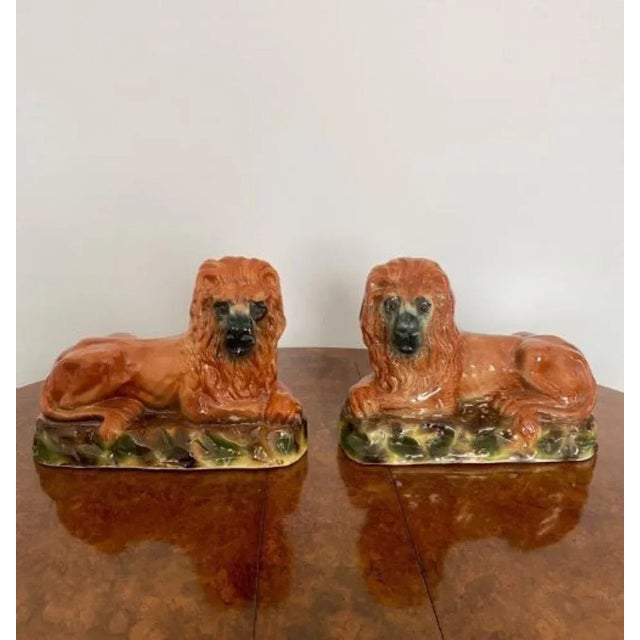 Victorian Staffordshire Lions, 1880s, Set of 2 For Sale - Image 4 of 7