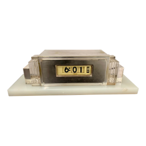 1930s Art Deco Silver Onyx Lawson Mantle Clock Model 975