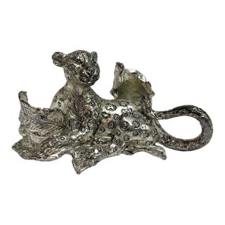 1998 Vintage Arthur Court Lounging Leopard Salt & Pepper Holder/ Candle Holder For Sale