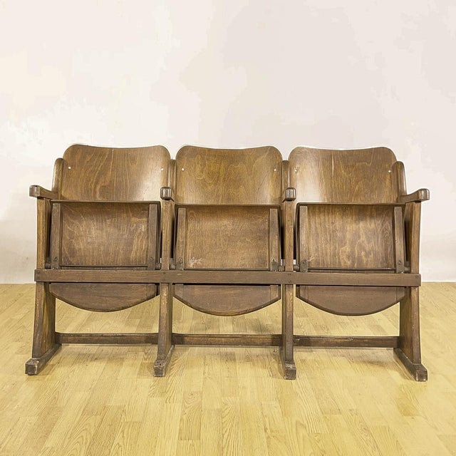 Three-Seat Cinema Bench in Wood and Poplar Plywood, 1950s For Sale - Image 9 of 18