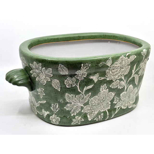 Chinoiserie Vintage Green Chinoiserie Decorative Ceramic Planter / Vessel by Andrea Sadek For Sale - Image 3 of 12