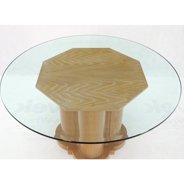 Cerused Oak Triple Cylinder Base 52" Round Glass Top Dining Conference Table For Sale - Image 11 of 12