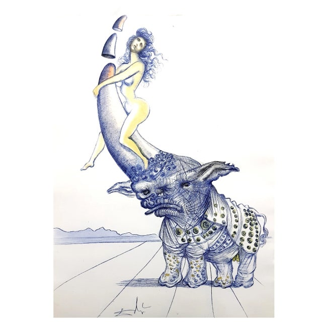 Salvador Dali - Girl on Rhinoceros Horn - Original Etching 1967 For Sale