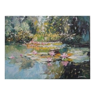 Original Oil Painting of Lily Pond For Sale