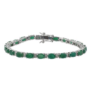 Classic 10.05 Ct Natural Oval Emerald & Diamond Tennis Bracelet in Solid 925 Silver For Sale