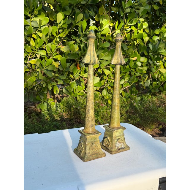 Vintage Neoclassical Patinated Metal Architectural Finials, Pair For Sale - Image 4 of 12