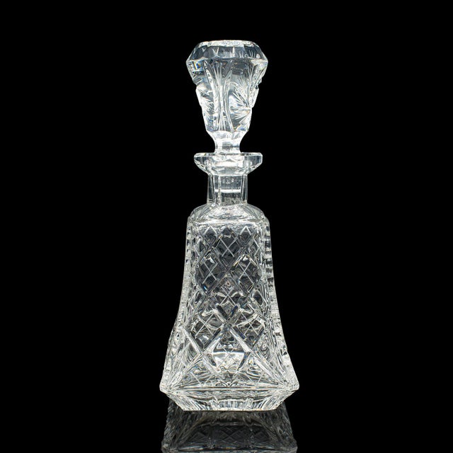 Vintage Crystal Brandy Decanter, English, Cut Glass Spirit Vessel, Mid Century For Sale - Image 4 of 12