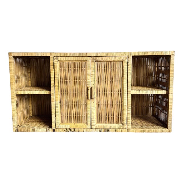 Vintage Boho Chic Wicker Credenza For Sale