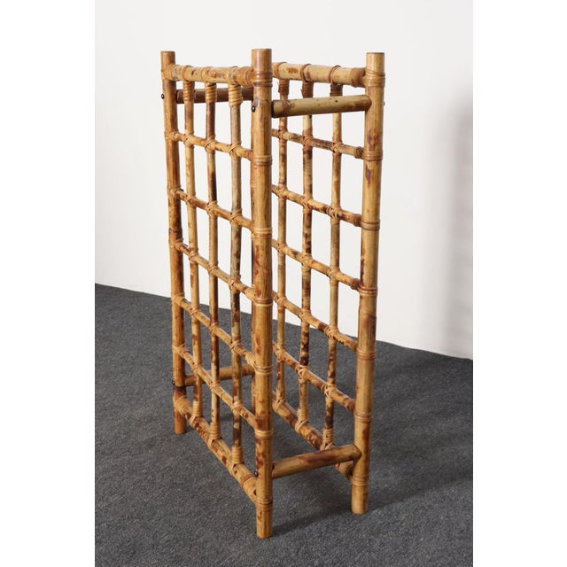 Wood Vintage Bamboo and Rattan 24 Bottle Tabletop of Floor Wine Rack / Stand For Sale - Image 7 of 18