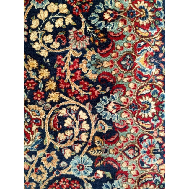 Vintage Persian Kerman Rug, Hand-Knotted Wool, All-Over Floral Garden Pattern, Navy & Ivory, 3x7 For Sale - Image 13 of 16