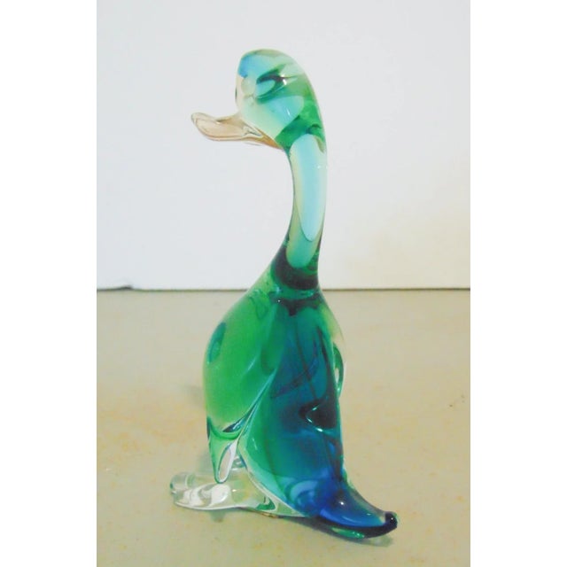 Mid century Italian Murano glass stylized duck figure. Clear green and blue glass
