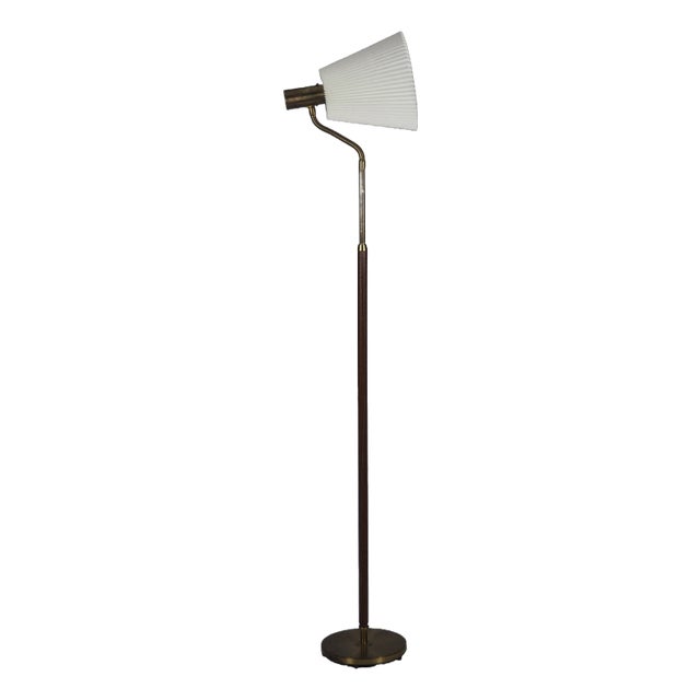 Vintage Swedish Leather and Brass Floor Lamp from Falkenbergs Belysning, 1960s For Sale